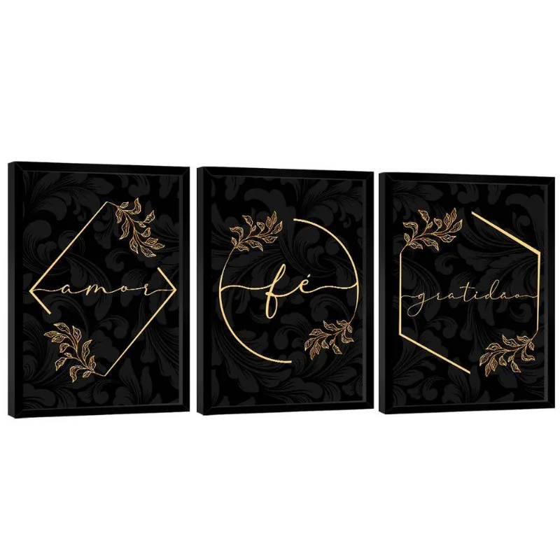 Quadro Decorativo Trio Gratidão, Fé E Amor