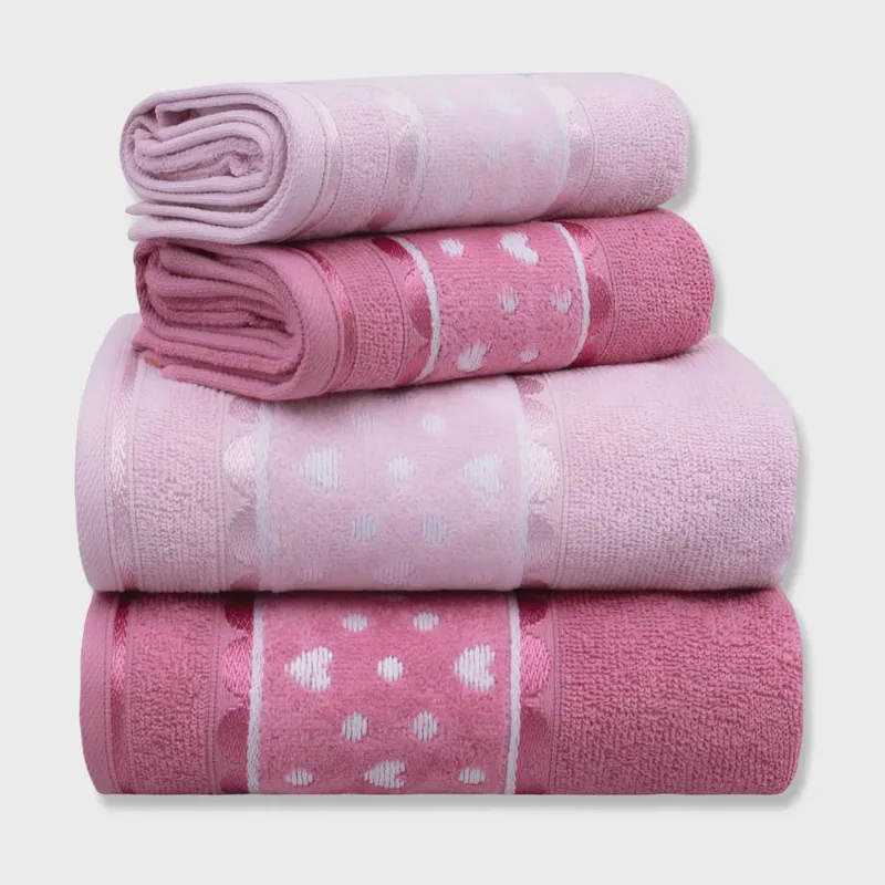 Jogo de Toalha 4 Peças - Charme Coração - 100% Algodão - Appel Cor: Rosa / Rosa Bebê