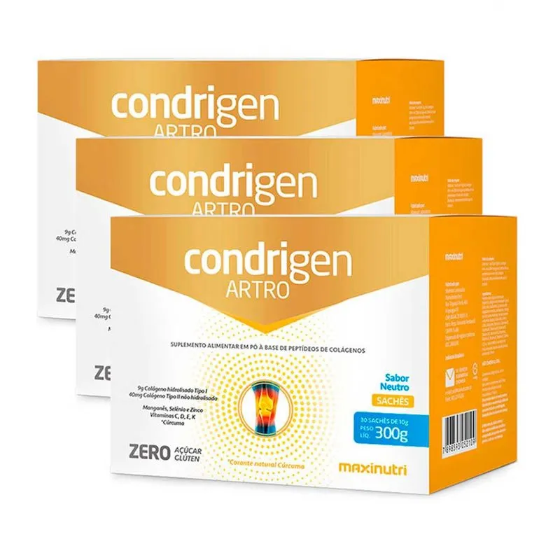 Kit 3 Condrigen Artro Colágeno Tipo 1 e 2 Neutro Maxinutri