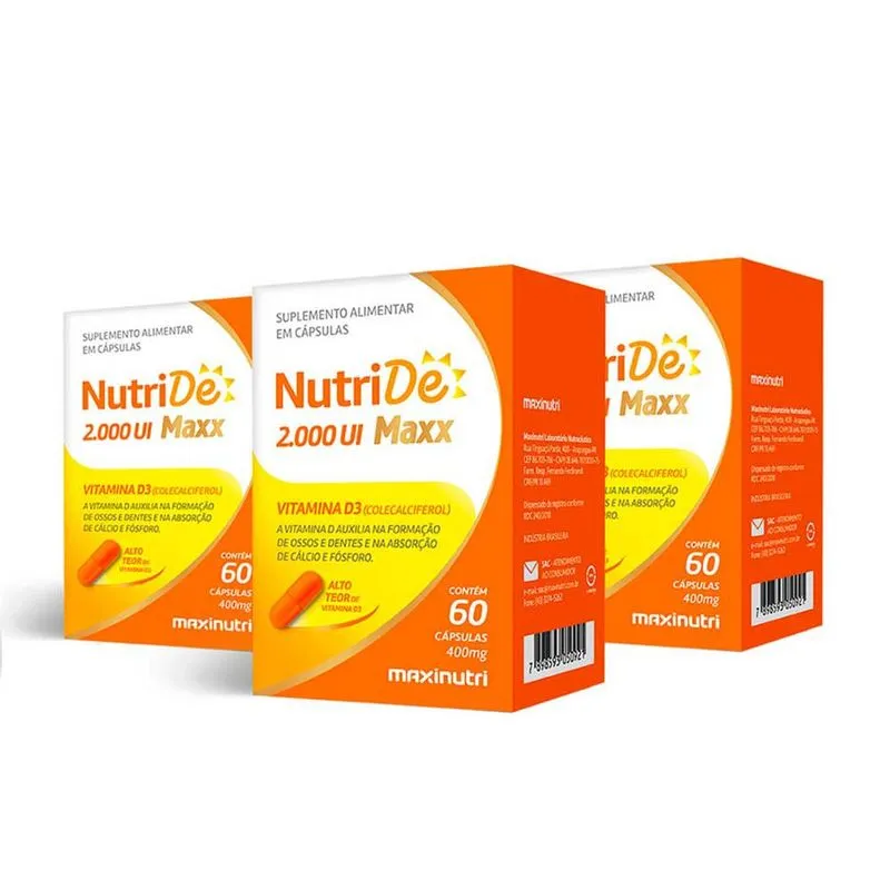 Kit 03 NutriDe Vitamina D 2000 ui com 60 Capsulas Maxinutri