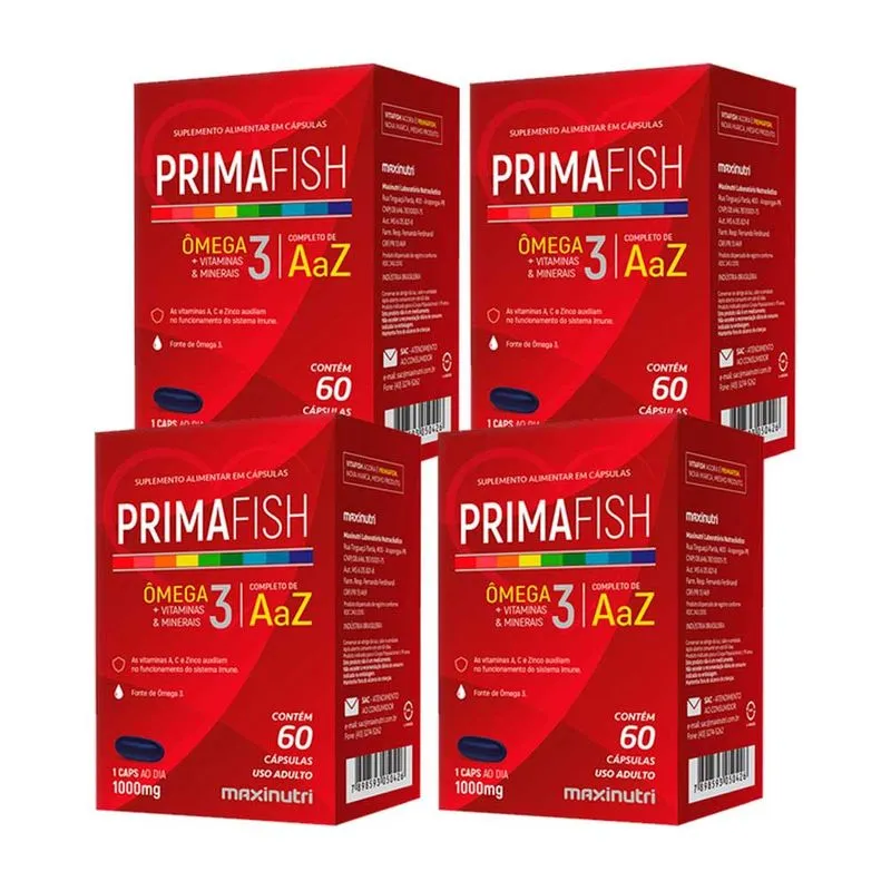 Kit 04 Primafish Omega 3 Polivitaminas 60 Caps Maxinutri