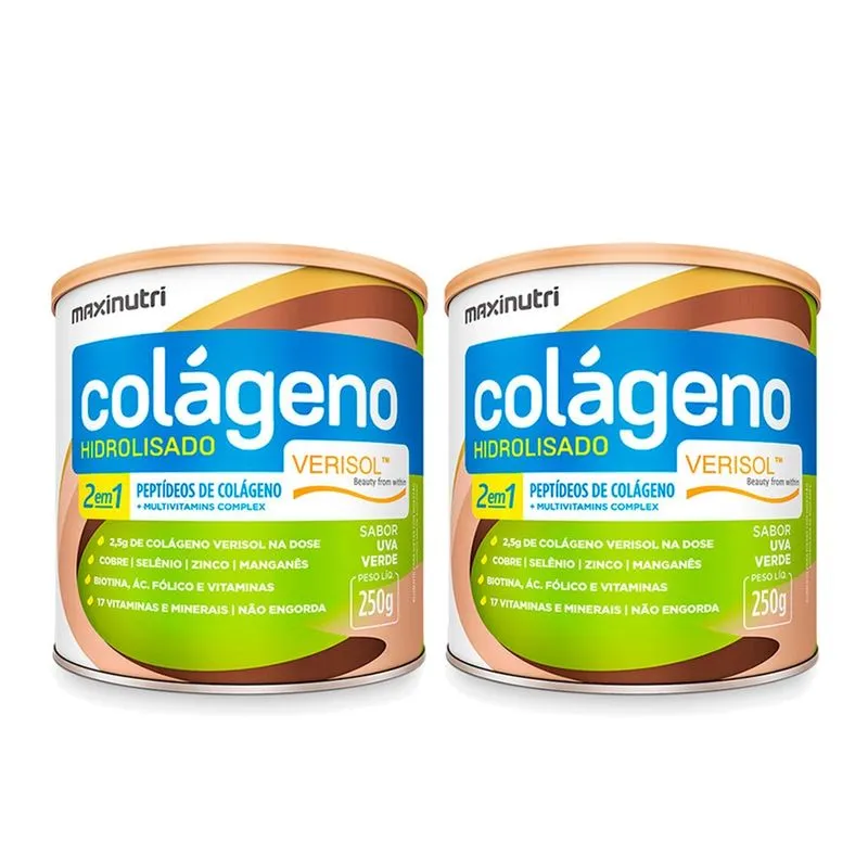 2 Colágeno Hidrolisado Verisol Lata 250g Uva Verde Maxinutri