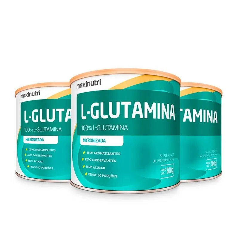 Kit 03 Aminoácido L-Glutamina Lata 300g 100% Pura Maxinutri
