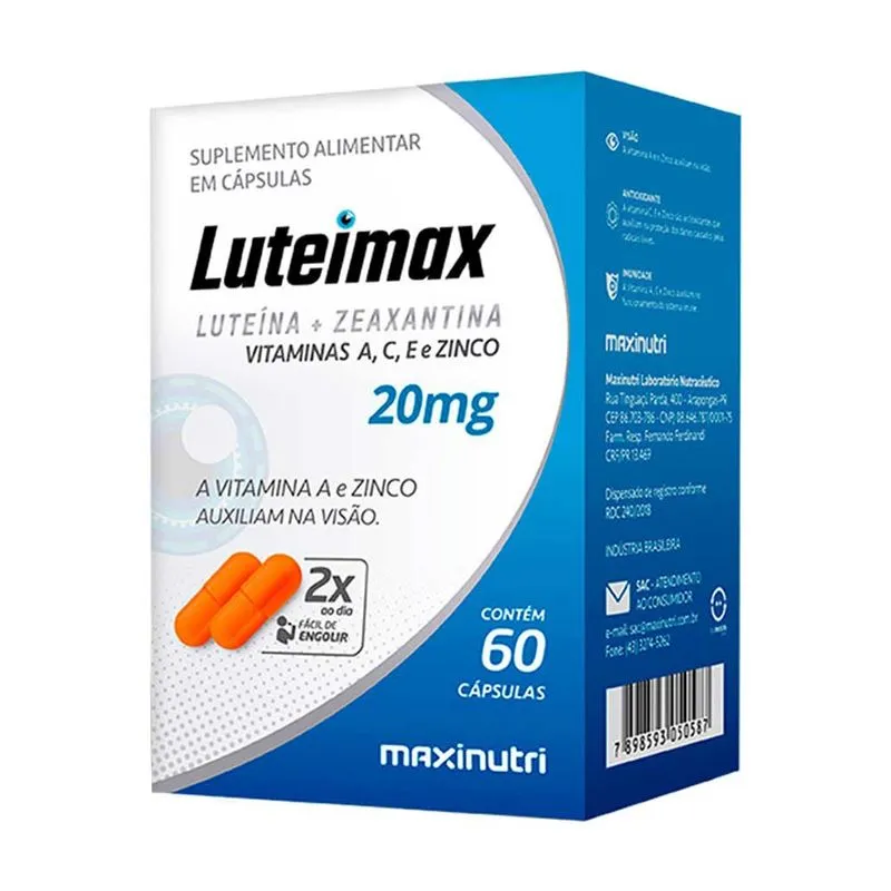 Luteimax Luteína e Zeaxantina 20mg 60 Cápsulas Maxnutri