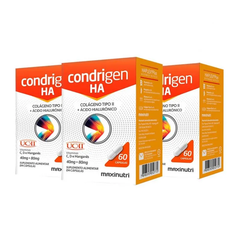 Kit 3 Condrigen ha Colágeno Tipo ii Ácido Hialurônico 60 Cap