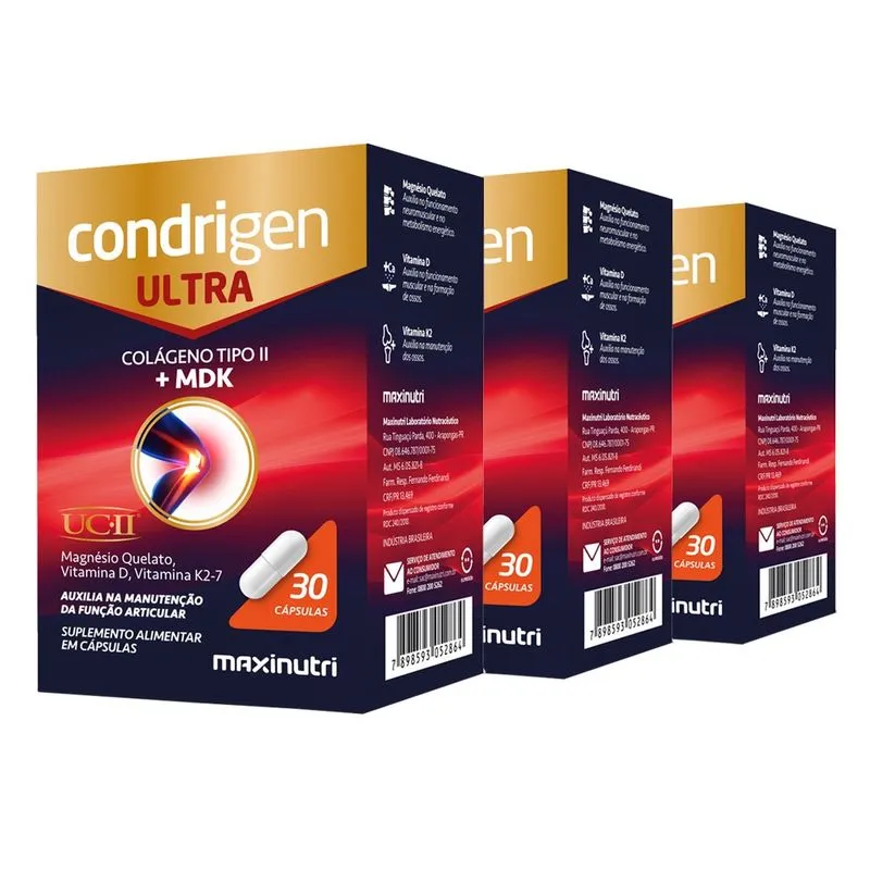 Kit 3 Condrigen Ultra Colágeno Tipo 2 mdk ucii 30 Cápsulas