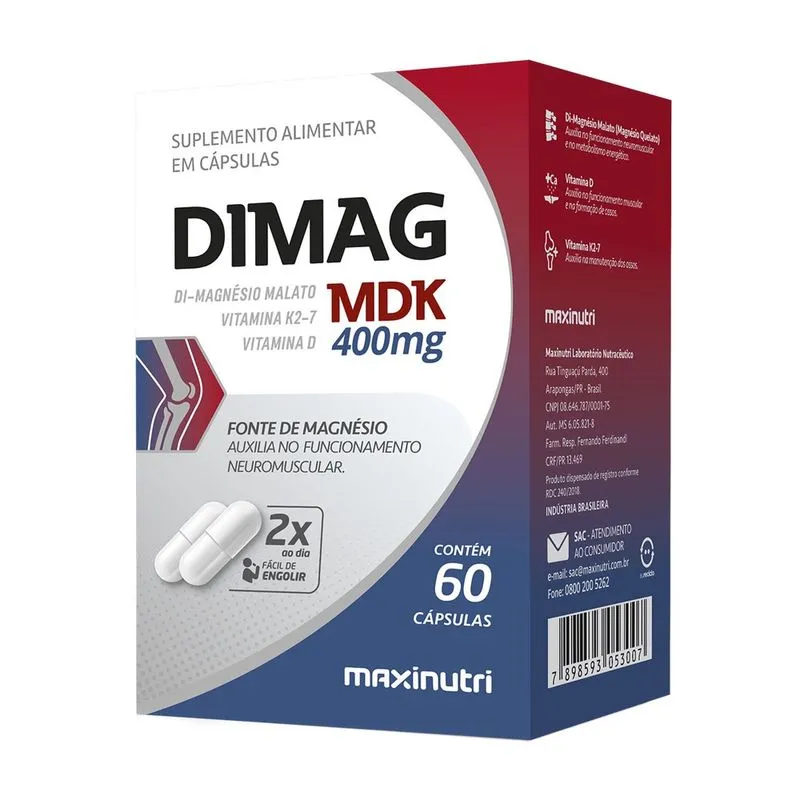 Dimag mdk Di-Magnésio Malato Vit D3 e K2-7 60 Cáps Maxinutri