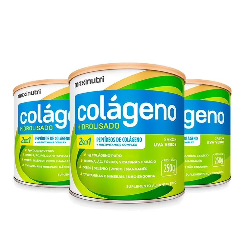 Kit 3 Colágeno Hidrolisado em Pó 250g Uva Verde Maxinutri
