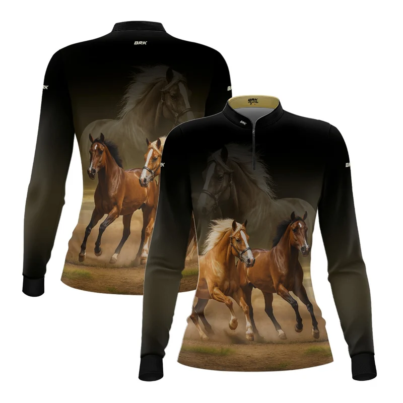 Camisa Agro Feminina Brk Eu Sou do Agro Cavalos com Proteção UV50+ G2