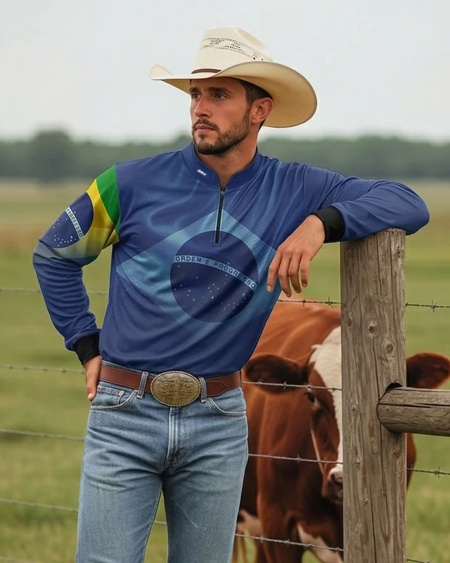 Camisa Agro Brk Brasil Azul com Proteção Solar UV50+ GG
