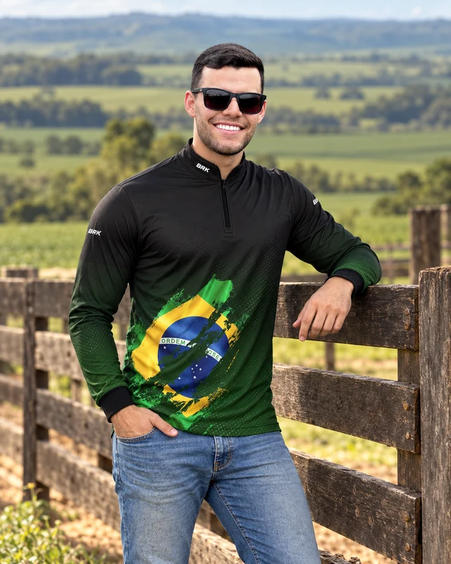 Camisa Agro Brk Bandeira Brasil Lateral com Proteção Solar UV50+ PP