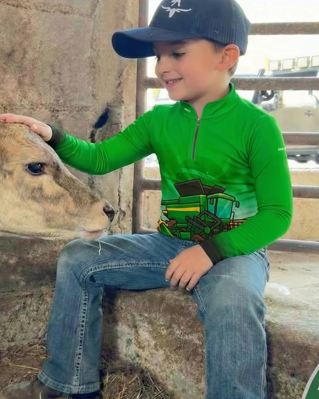 Camisa Agro Kids Brk Verde Colheitadeira com Proteção UV50 10 a 11 Anos