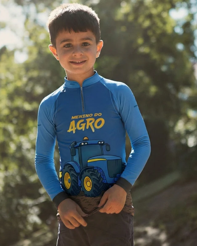 Camisa Agro Kids Brk Azul Menino do Agro com Proteção UV50 1 a 2 Anos