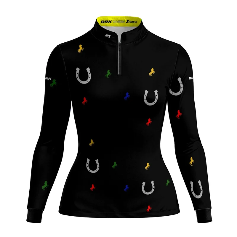 Camisa Agro Feminina Brk Ferradura Cavalos Coloridos com Proteção Solar UV50+ G2