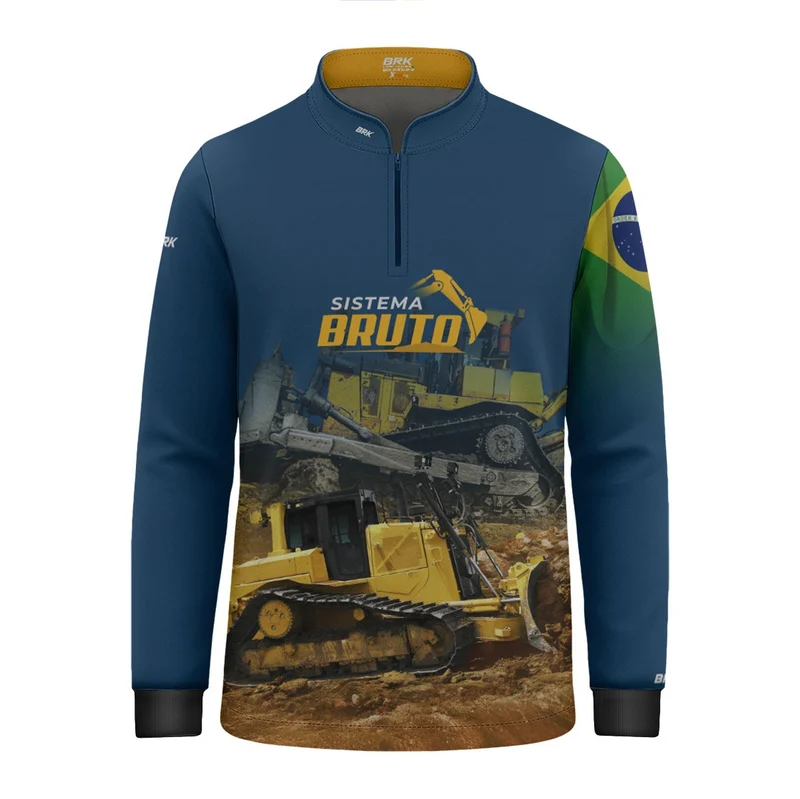 Camisa Agro Infantil Brk Trator de Esteiras Bulldozer com Proteção UV50 8 a 9 Anos
