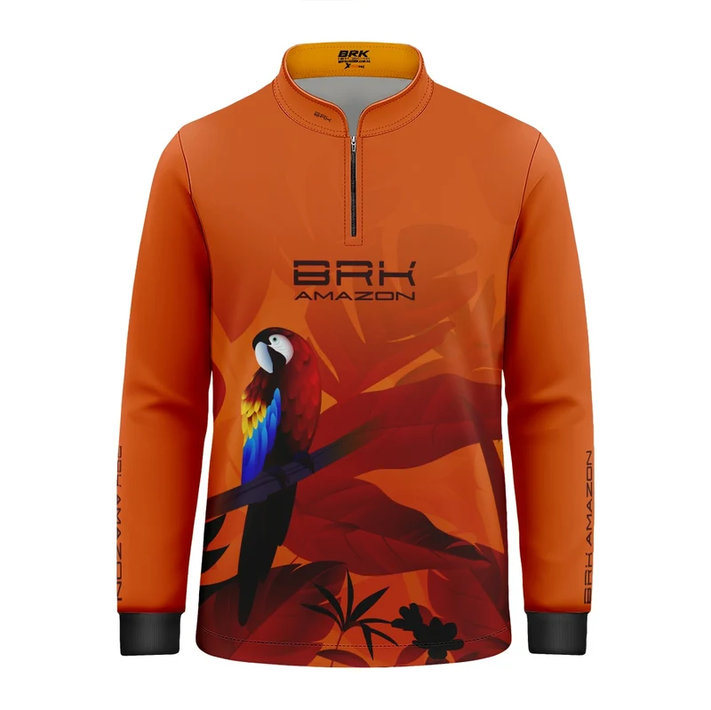 Camisa Agro Infantil Brk Amazon Arara Vermelha Floral com Proteção UV50 2 a 3 Anos
