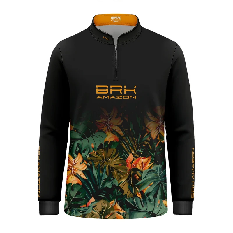 Camisa Agro Infantil Brk Amazon Preta Folhagem com Proteção UV50 6 a 7 Anos