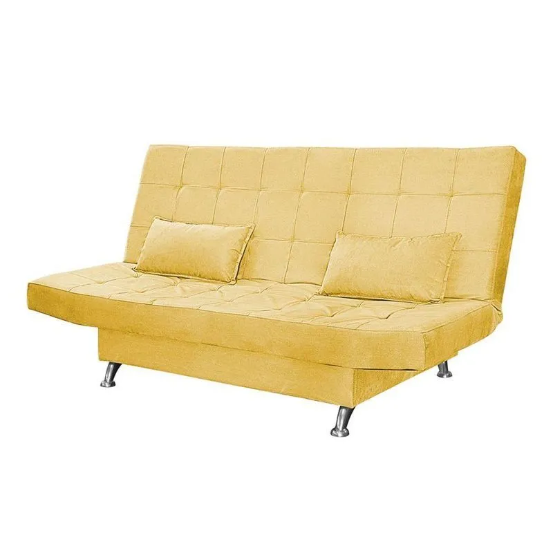 Sofá Cama Casal 3 Lugares Com Almofadas Melina Suede Amarelo