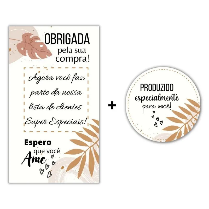 100 Cartão De Agradecimento + 100 Adesivo Etiqueta Redondo
