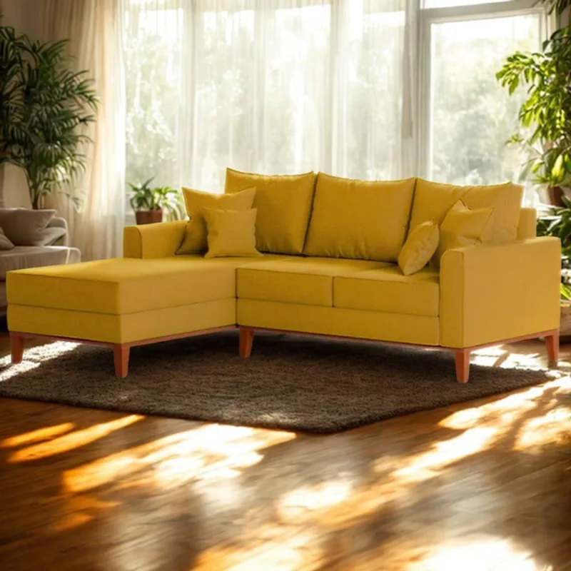 Sofá 3 Lugares Beny Com Chaise Esquerdo Suede Amarelo
