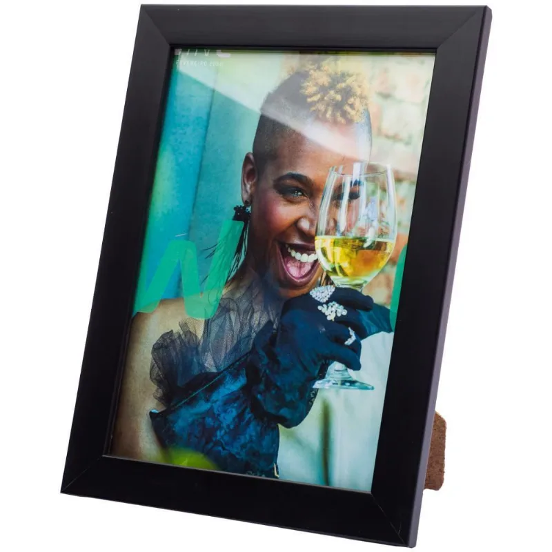 Porta Retrato Premium Fosco Vidro 15X21Preto Mesa Ou Parede