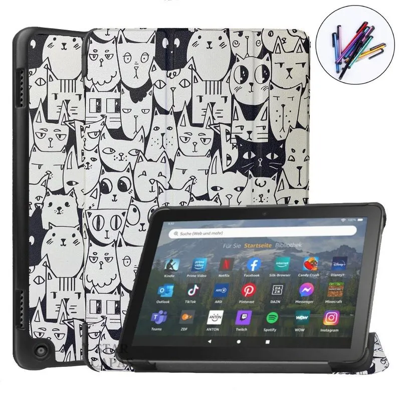 Capa + Caneta Touch Para Tablet Fire Hd10 2021 - Gatinhos
