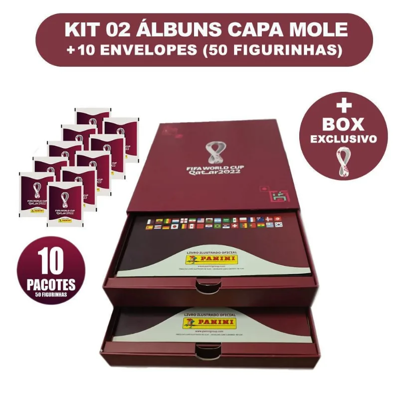 Kit 02 Albuns Copa Do Mundo Qatar 2022 + 50 Figurinhas +