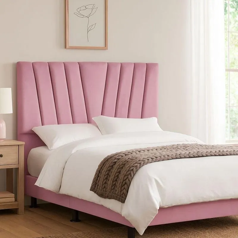 Cabeceira Cama Box King 195 Cm Lizza Em Suede Com Frame Cor:rosa