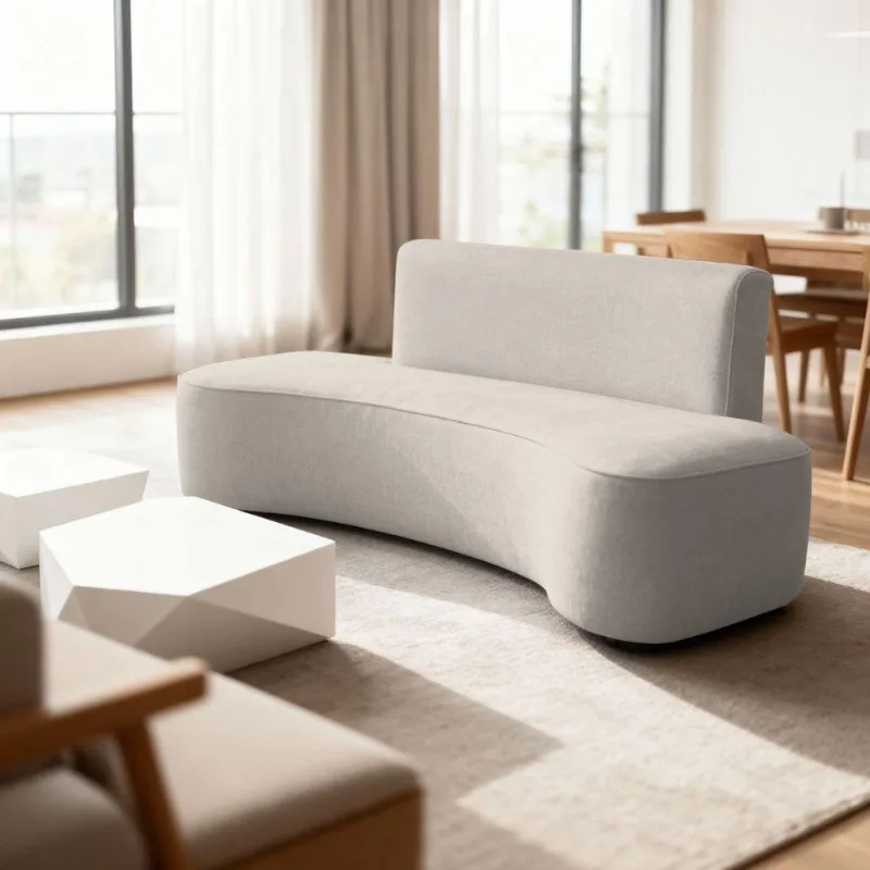 Sofá Feijão Orgânico Curvo 3 Lugar Suede Sala Contemporânea Cor:bege