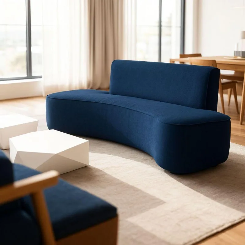 Sofá Feijão Orgânico Curvo 3 Lugar Suede Sala Contemporânea Cor:azul Marinho