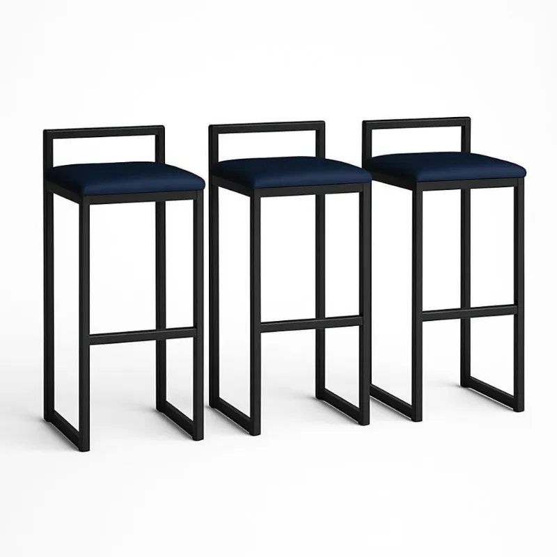 Kit 3 Banquetas Corino Ferro Cozinha Balcão Alta Bistro Azul Marinho
