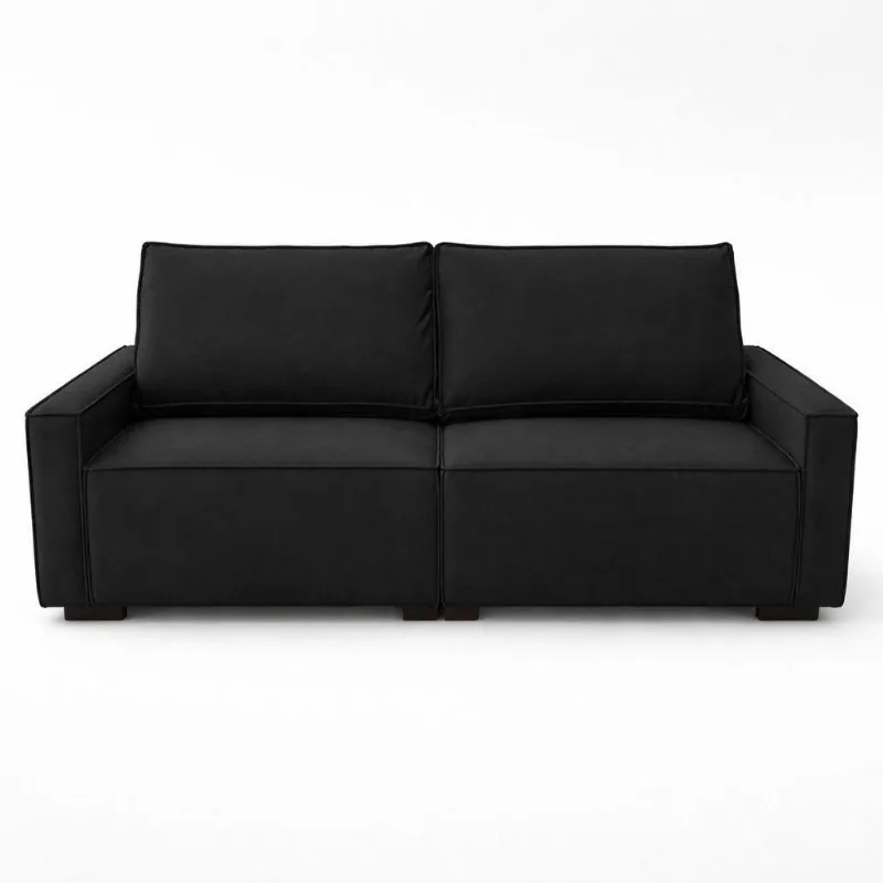 Sofá 2 Metros Contemporâneo Sala Estar Luxo Moderno Suede Cor:preto