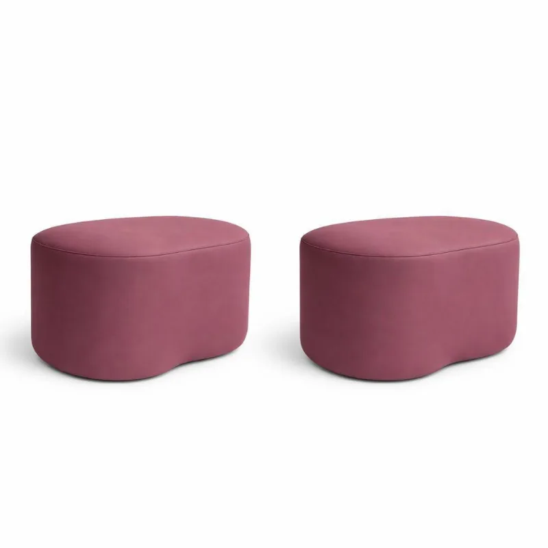 Kit 2 Puff Feijão Curvo Orgânico Sala Redondo Confortável Moderno Suede Rose