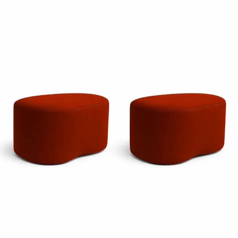 Kit 2 Puff Feijão Curvo Orgânico Sala Redondo Confortável Moderno Suede Terracota