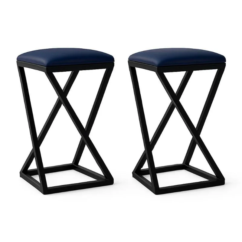 Kit 2 Banco Banqueta Baixa Cozinha 50 Cm Bancada Bar Corino Azul Marinho