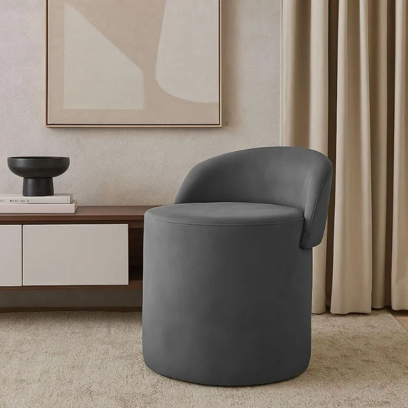 Puff Banco Orgânico Encosto Redondo Sala Estar Quarto Suede cinza Escuro