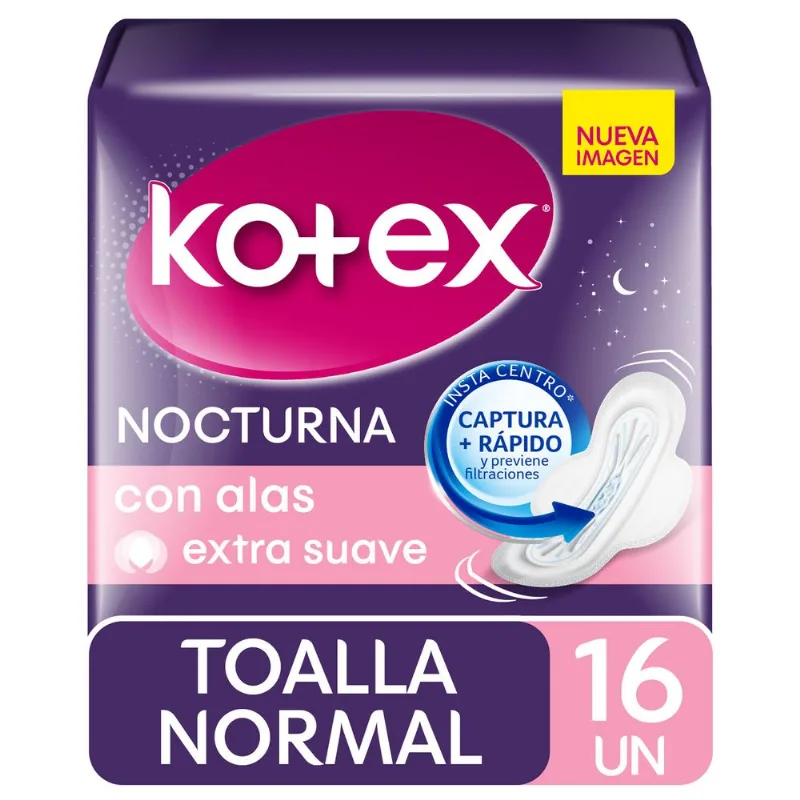 Toallas Higiénicas Kotex Nocturna con Alas 16 un.