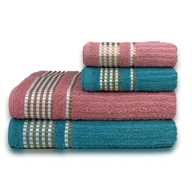Kit 4 Toalhas 2 Banho + 2 Rosto Canelada 370gr/m² 100% Algodão Beka