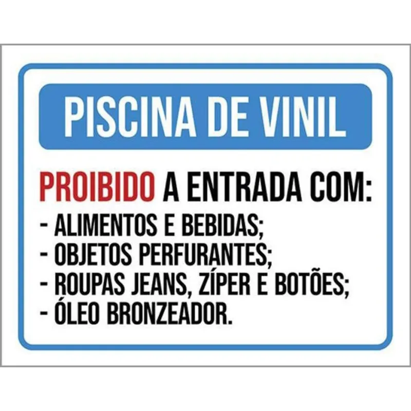 Placa Piscina Vinil Proibido Alimentos Bebidas 18X23