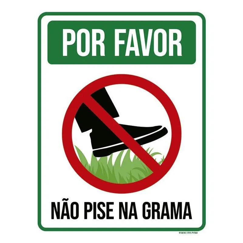 Placa Sinalização Por Favor Não Pise Na Grama 18x23