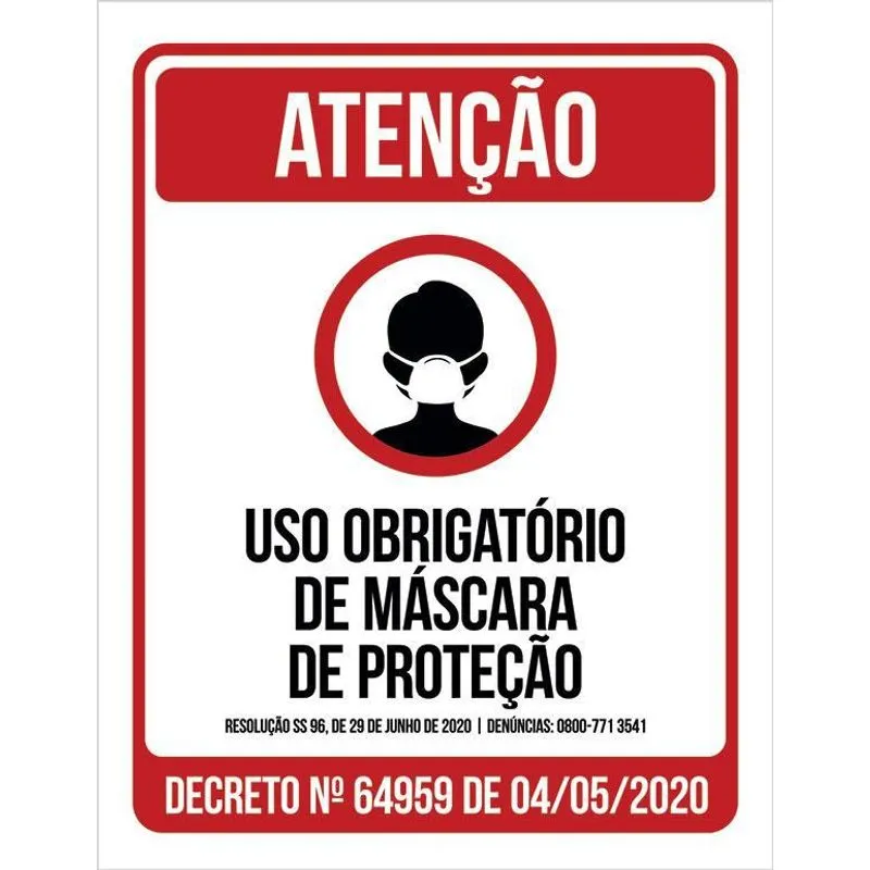 Placa De Atenção - Uso Obrigatório Máscara Proteção 18x23