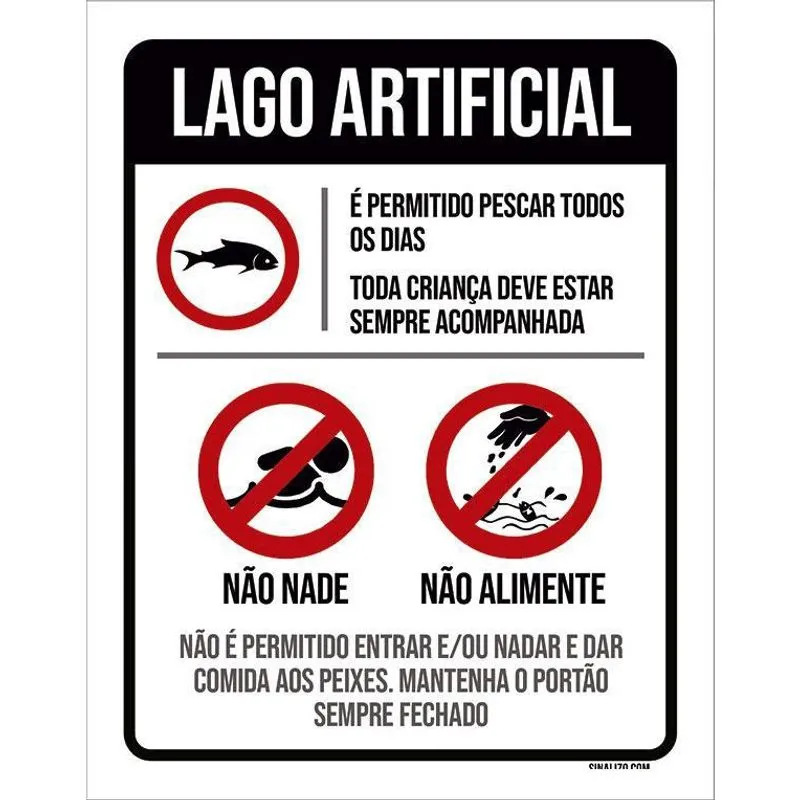Placa Regras Normas Uso Lago Artificial 18X23