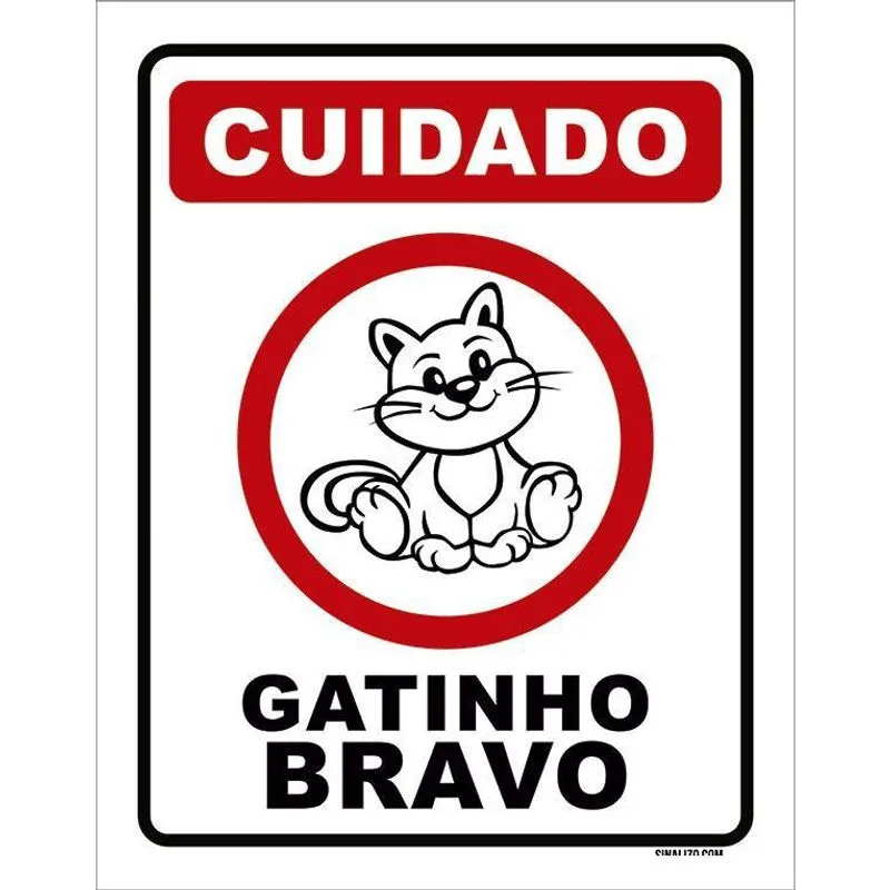 Placa Decorativa - Cuidado Gatinho Bravo Gato 18X23
