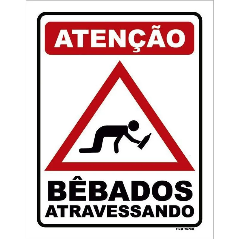 Placa Decorativa - Atenção Bêbados Atravessando 18X23