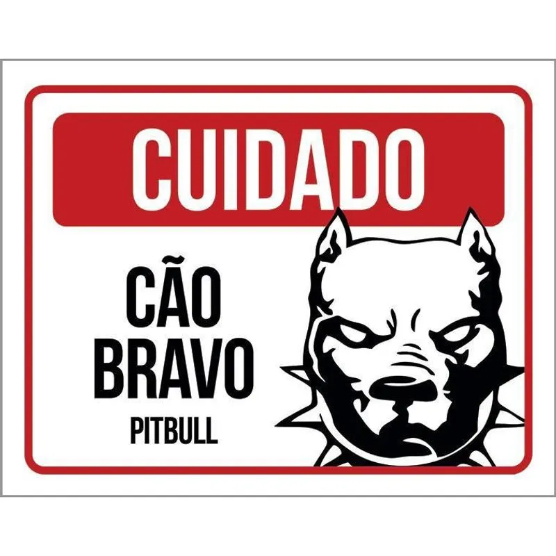 Placa Cuidado Cão Cachorro Bravo Pitbull 18X23
