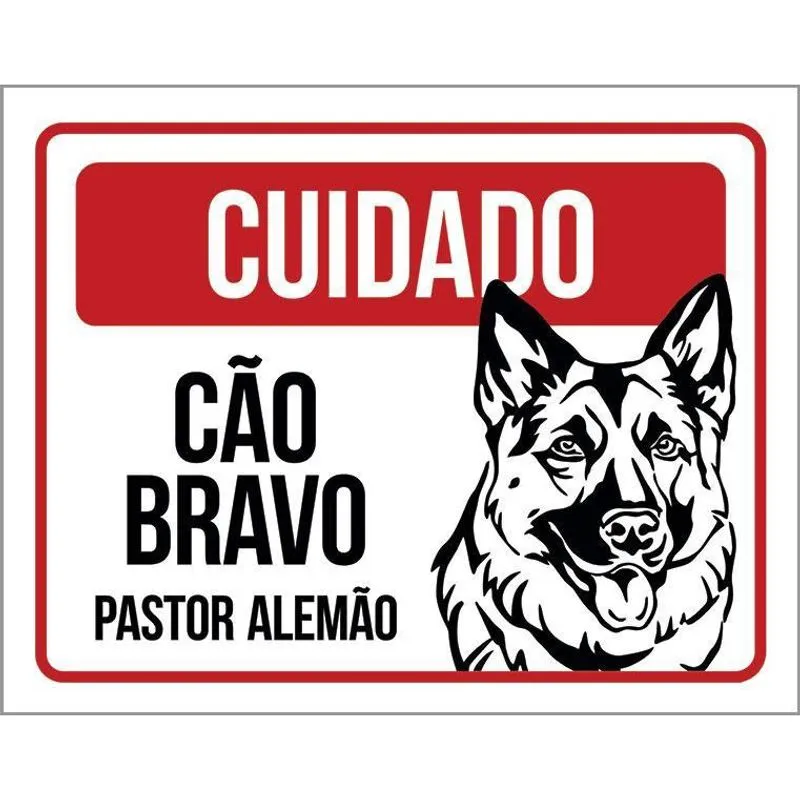Placa Cuidado Cão Cachorro Bravo Pastor Alemão 18X23