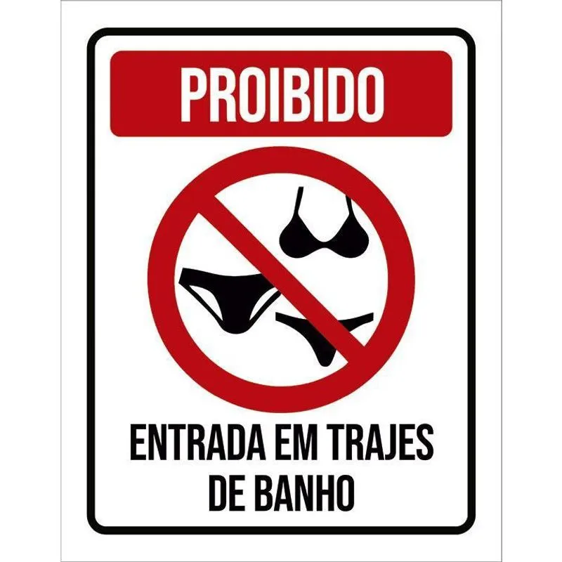 Placa Proibido Entrada Em Trajes De Banho 18X23