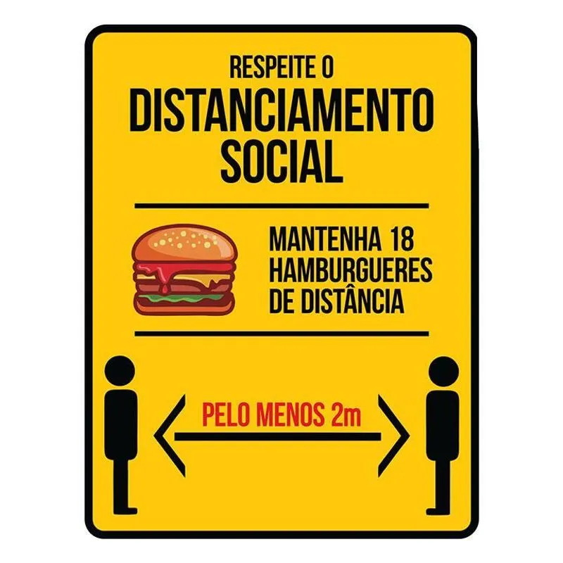 Placa Distanciamento Social Mantenha 18 Hamburgueres 18x23