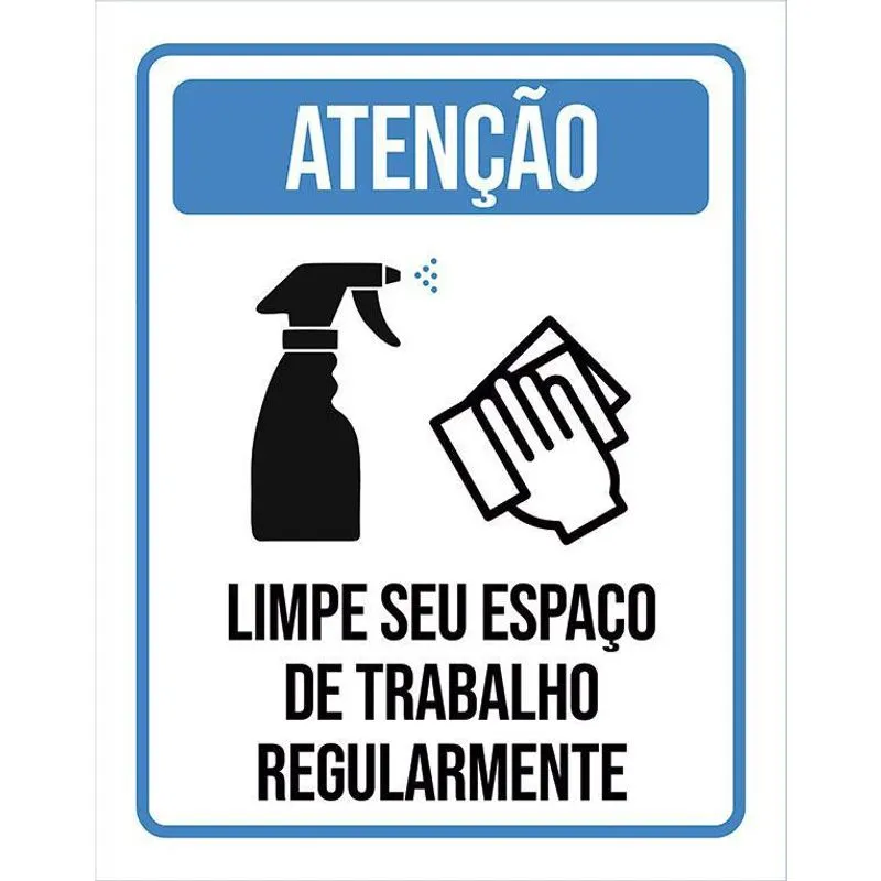 Placa Distanciamento Social Limpe Seu Espaço Trabalho 18X23