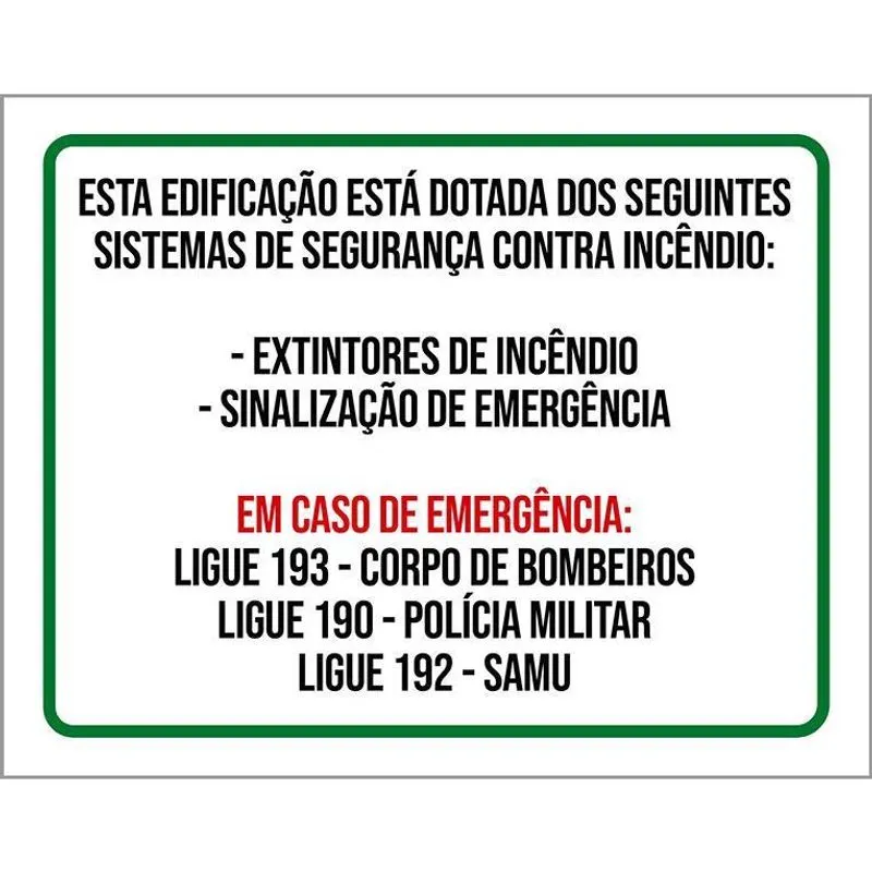 Placa Edificação Sistema Segurança Contra Incêndio 18X23